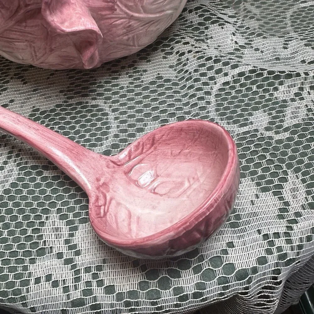 Vintage 1988 Fitz Floyd Pink Cabbage Soup Tureen & Ladle 3 QT 11” X 8.5”